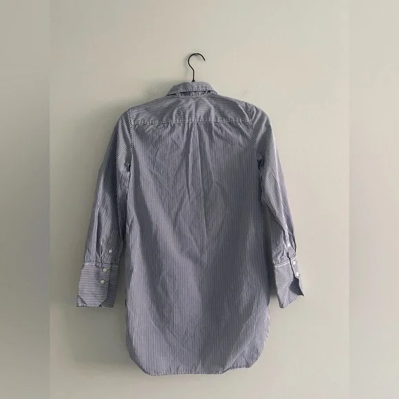 J.Crew Striped Button Down Shirt XXS Blue White Cotton Preppy High Low Hem - Picture 4 of 4